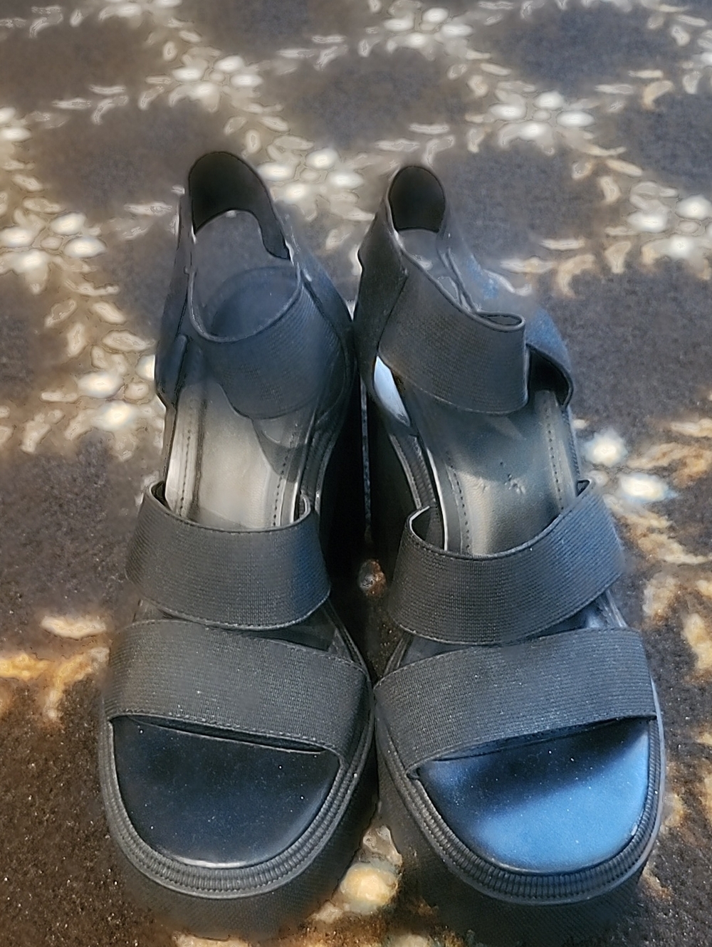 Forever 21 Black Elastic Platform Wedge Sandals